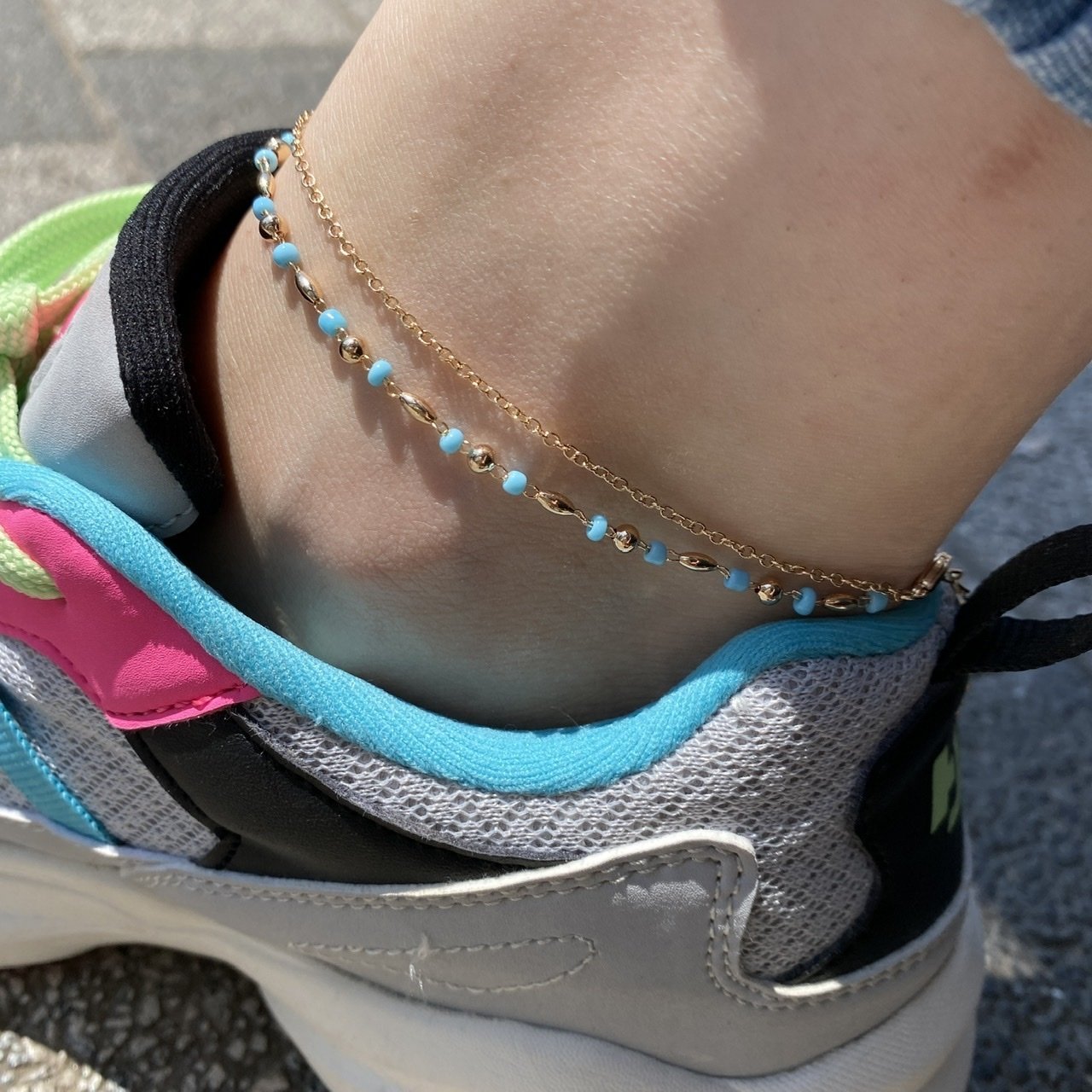 VIP Seri Çift Sıra Mavi Boncuklu Halhal