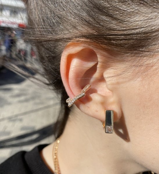 Yıldız Earcuff Gold Beyaz Taşlı