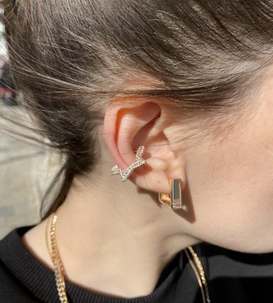 Yıldız Earcuff Gold Beyaz Taşlı