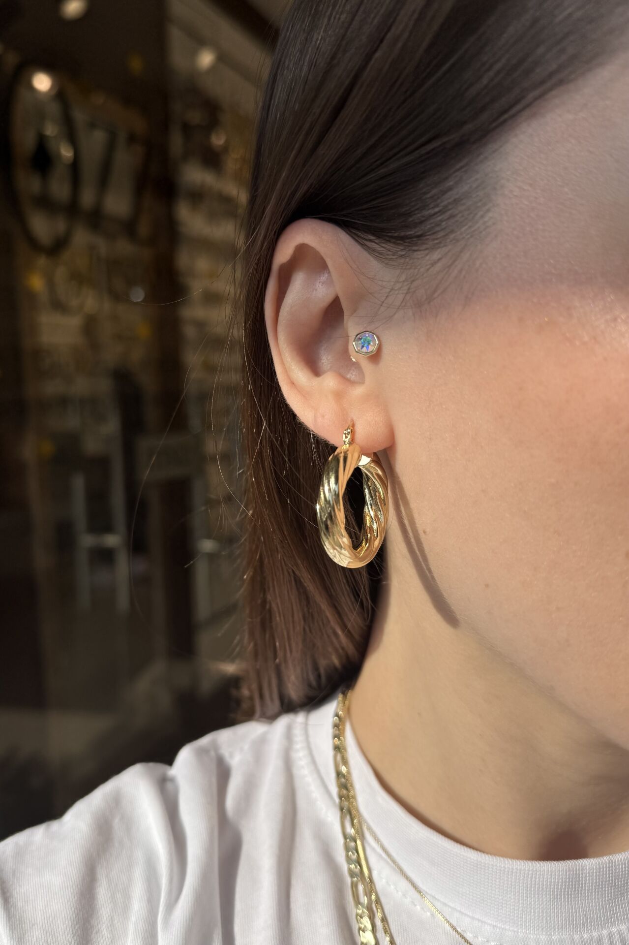 Burgulu Kalın Halka Küpe Orta 14K