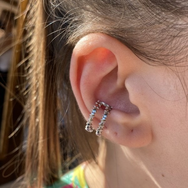 Çift Sıra Yıldız Earcuff Gümüş Renk