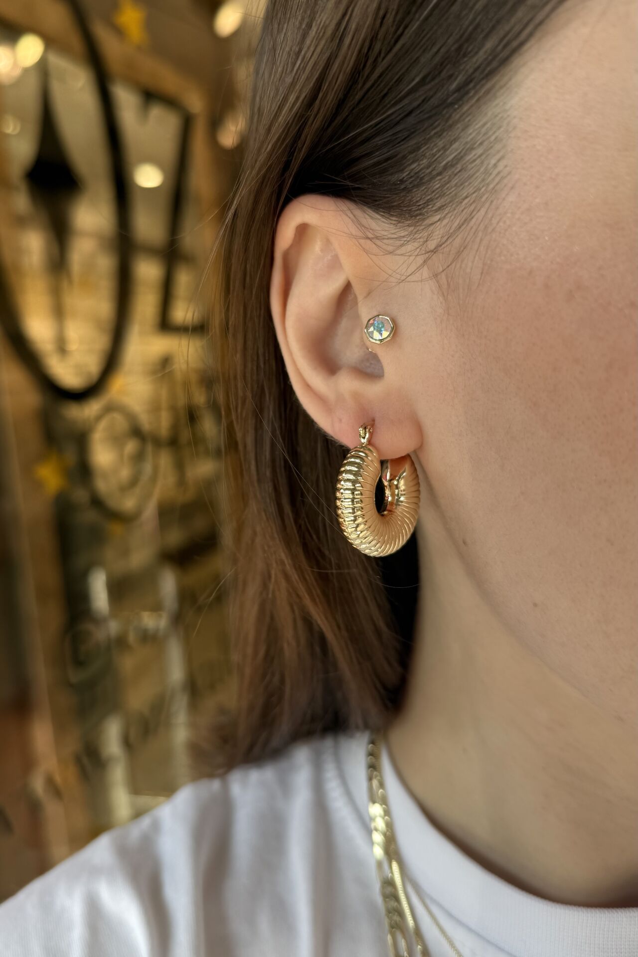 Sıralı Bombe Model Kalın Halka Küpe 14K