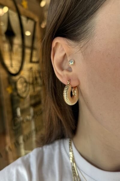 Sıralı Bombe Model Kalın Halka Küpe 14K