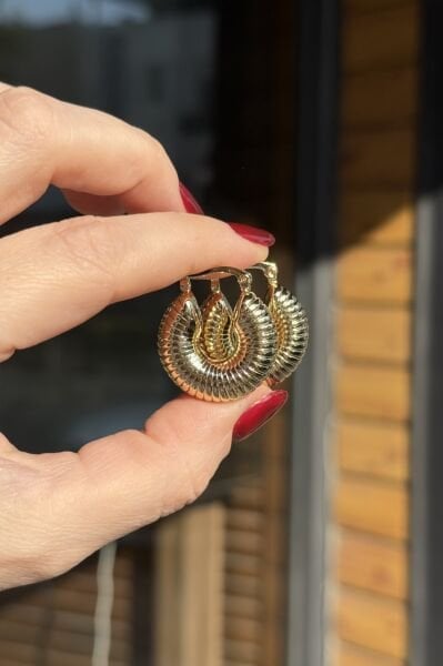 Sıralı Bombe Model Kalın Halka Küpe 14K