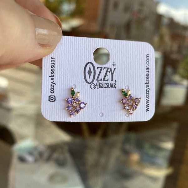 Zirkon Taşlı Üzüm Küpe