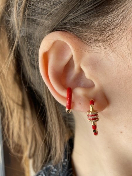 Kırmızı Mineli Halka Earcuff
