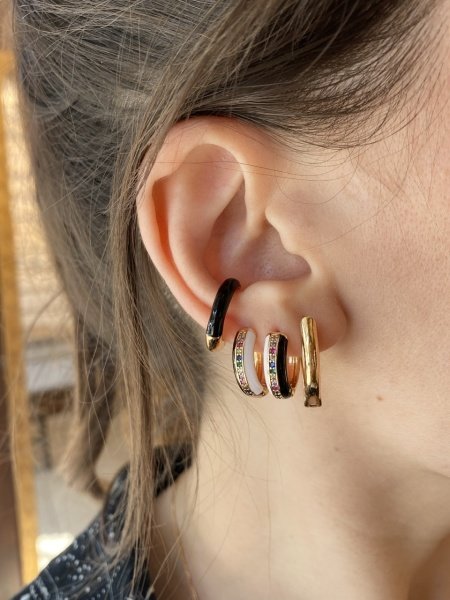 Mix Taşlı Siyah Beyaz Mineli Halka Küpe