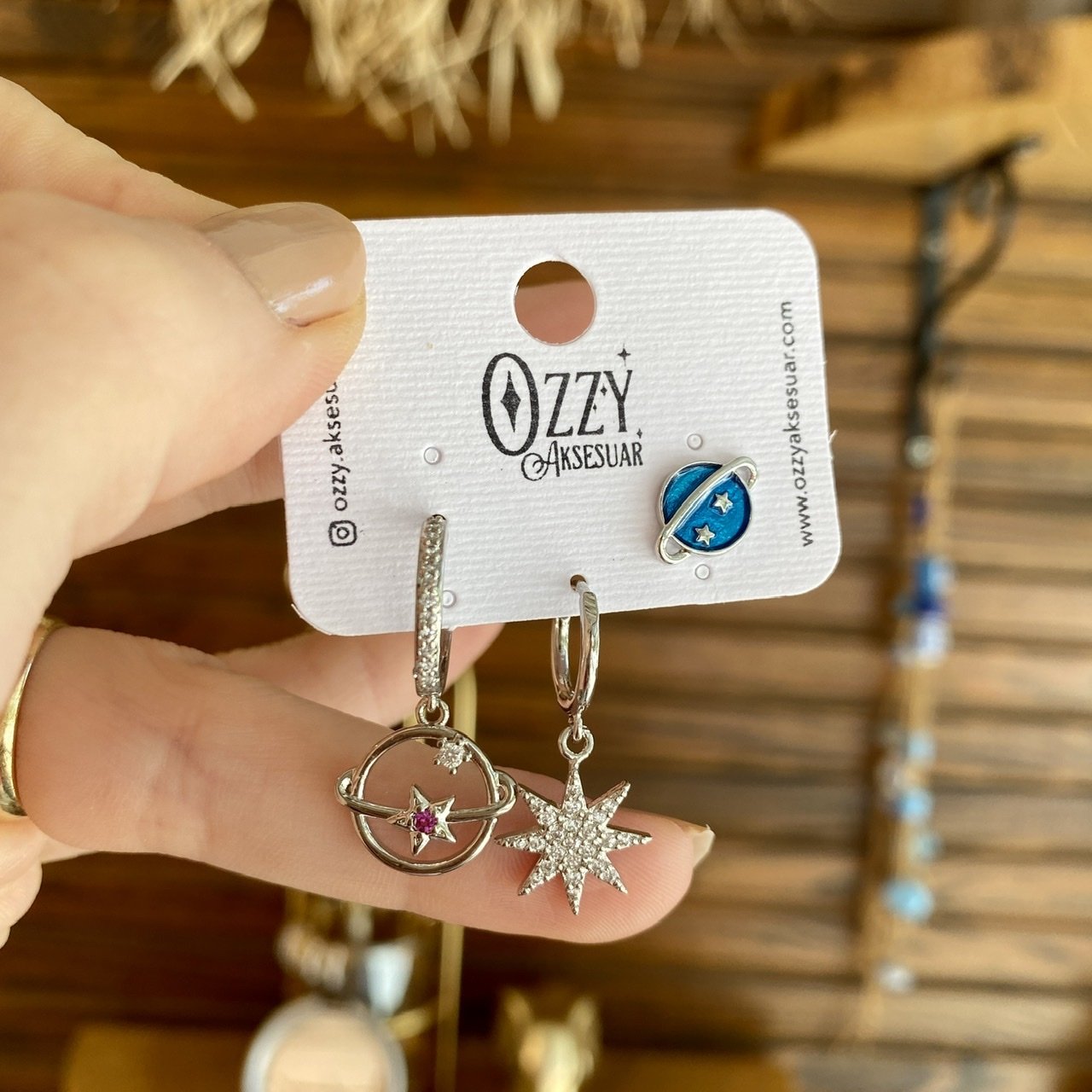 3'lü Satürn Set Küpe Gümüş Renk