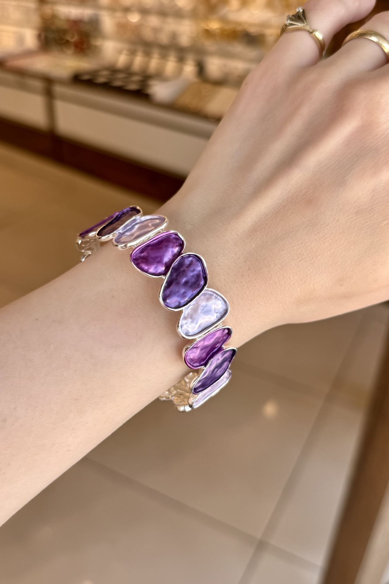 Oval Sıra Mor Renkli Lastik Bileklik