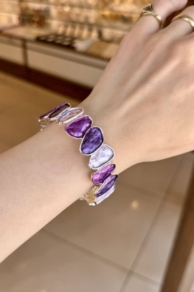 Oval Sıra Mor Renkli Lastik Bileklik