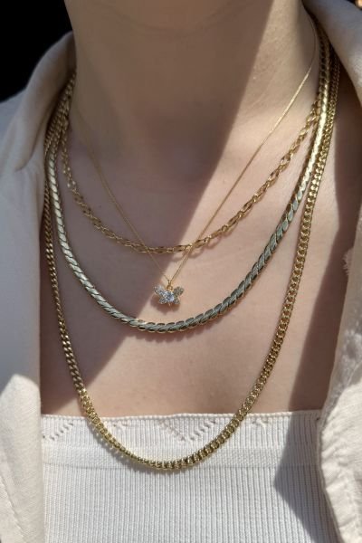 VIP Taş İşlemeli Kelebek Kolye 45 cm 14K