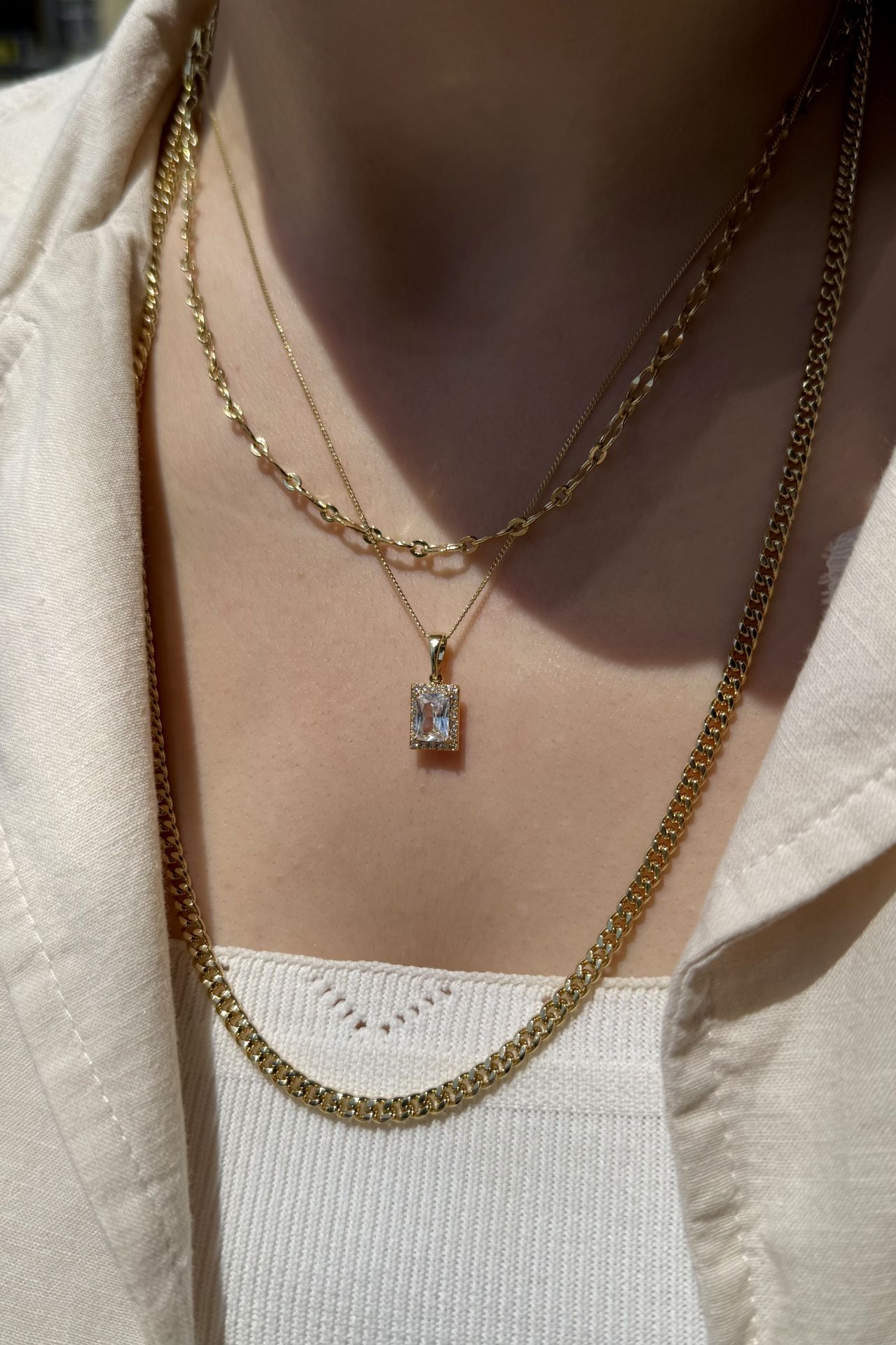 VIP Baget Taşlı Kolye 45 cm 14K