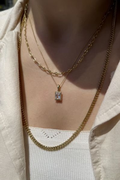 VIP Baget Taşlı Kolye 45 cm 14K