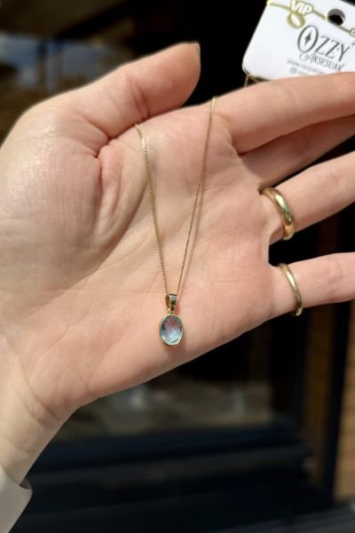 VIP Kristal Mavi Taşlı Kolye 45 cm 14K