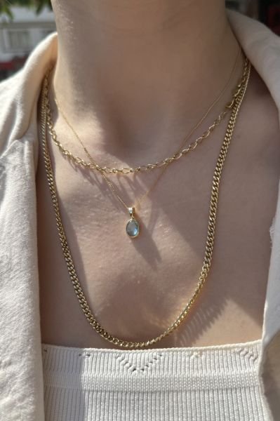 VIP Kristal Mavi Taşlı Kolye 45 cm 14K