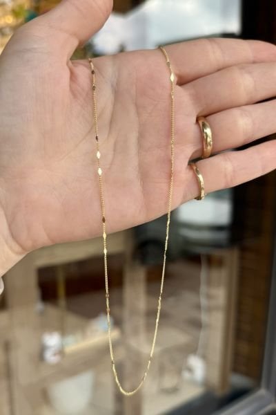 VIP 3 Sıra Pul Detaylı Zincir Kolye 45 cm 14K