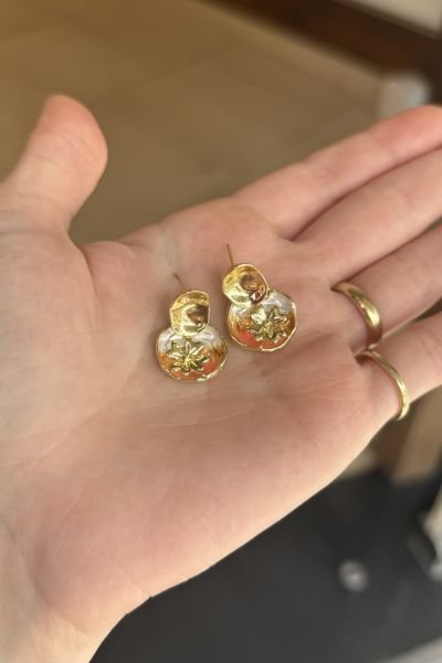 Yonca Desen Turuncu Mineli Sallantılı Küpe