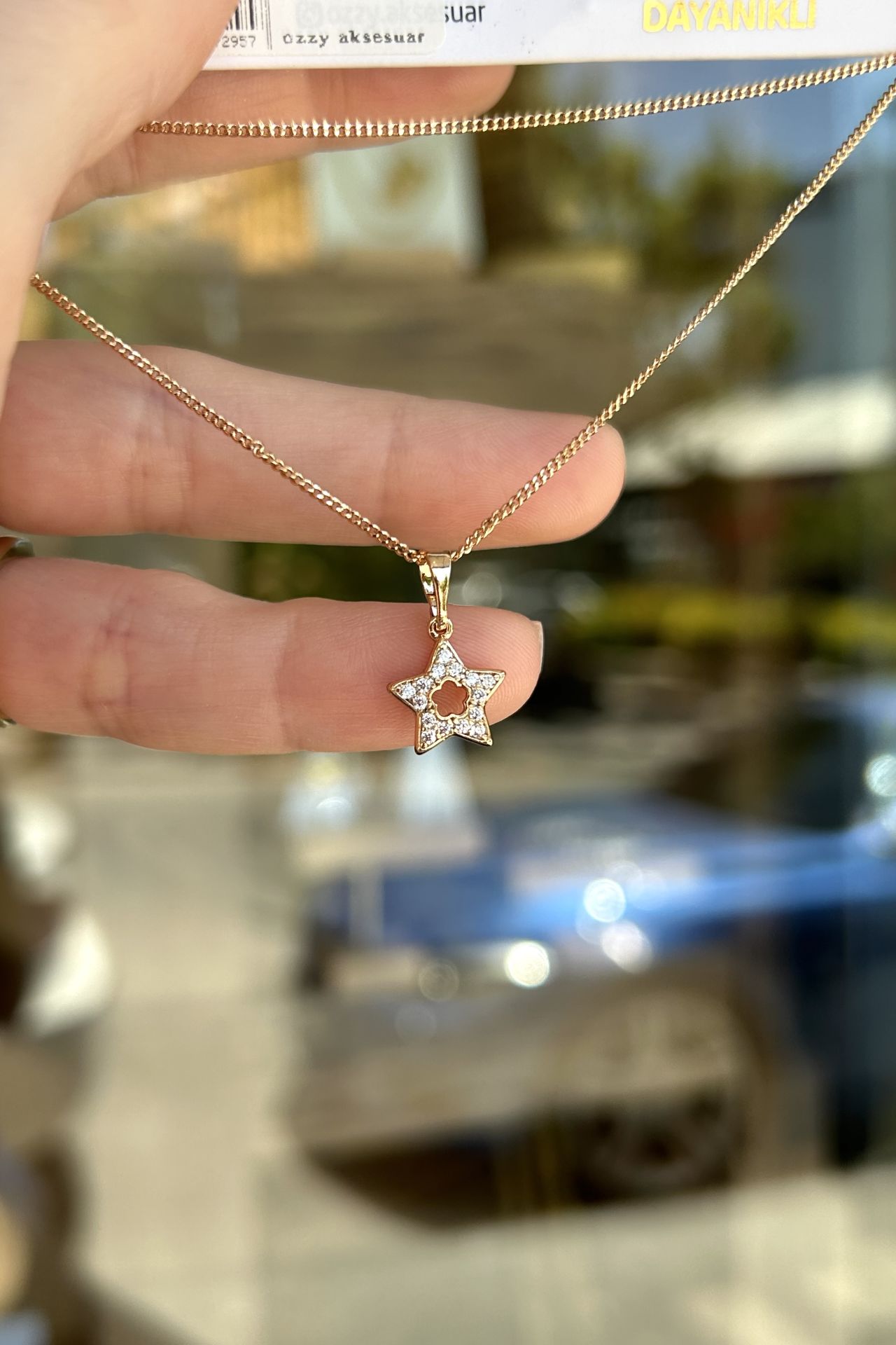 VIP Gömme Taşlı Yıldız Uçlu Kolye 45 cm