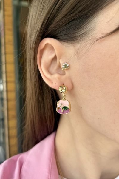 İncili Lale Model Mineli Sallantılı Küpe