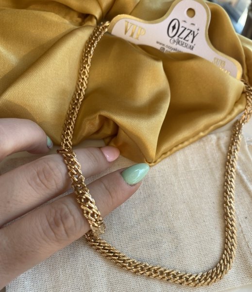 VIP Seri Elmas Kalem İşlemeli Zincir Kolye 55cm