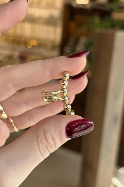 6 Sıra Gömme Taşlı Top Model Earcuff Kıkırdak Küpe 14K