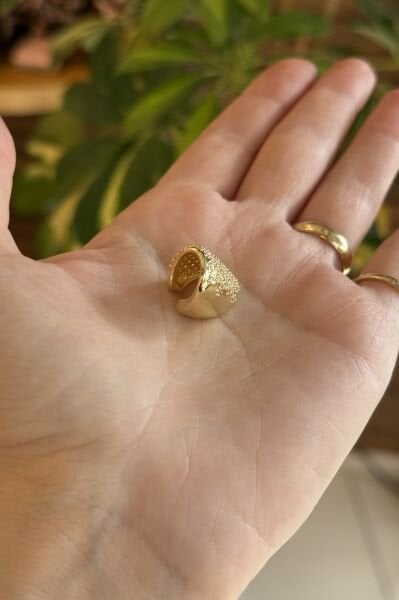 Gömme Taş İşlemeli Oval Earcuff Kıkırdak Küpe 14K