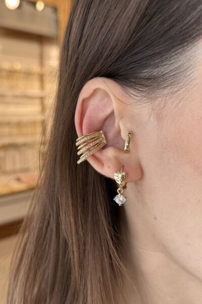 3 Sırası Gömme Taşlı Earcuff Kıkırdak Küpe