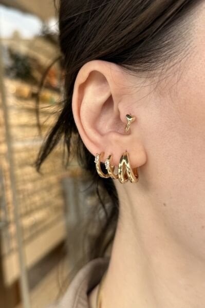 VIP Damla Taş Detaylı Halka Küpe 14K