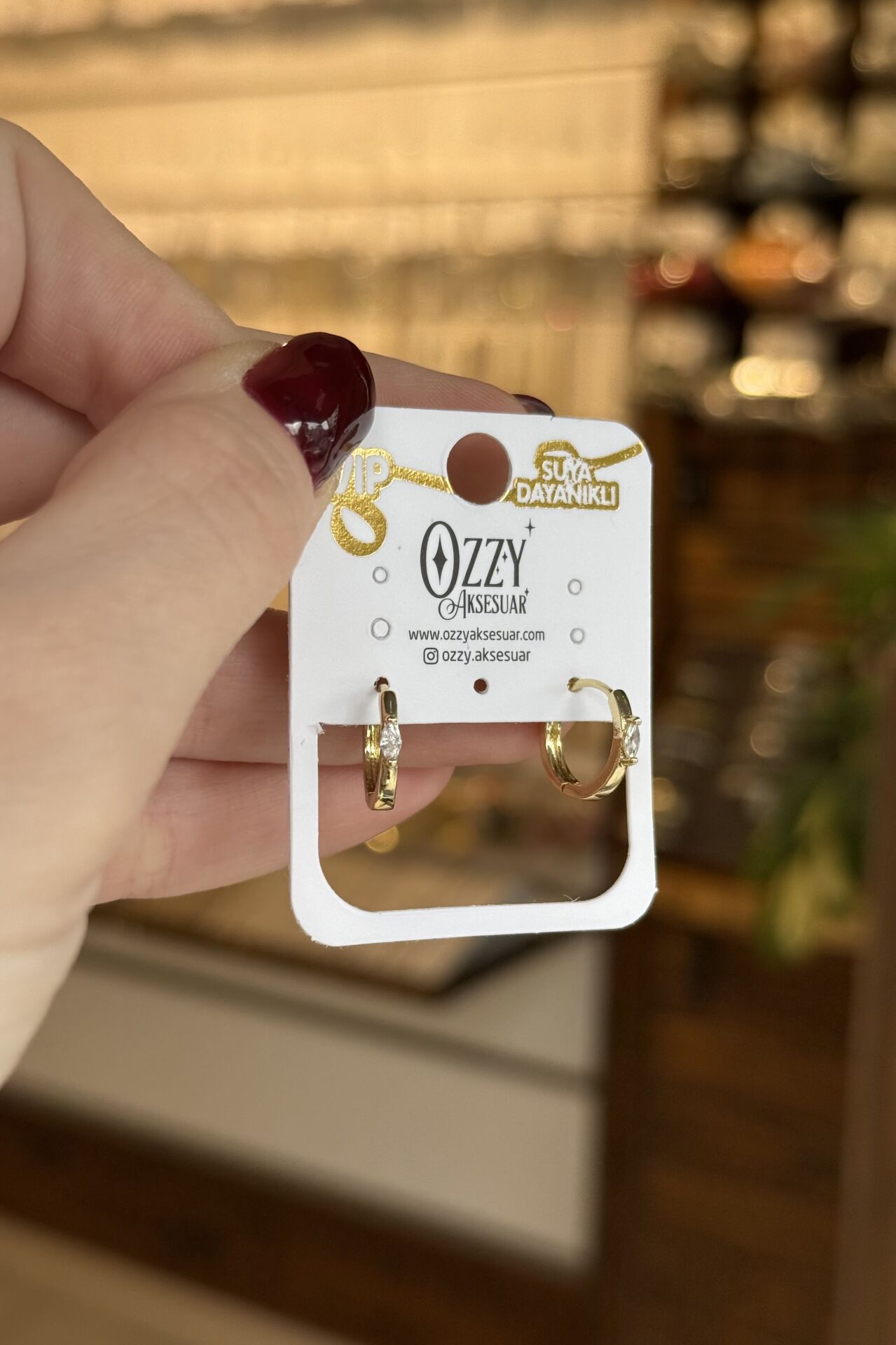 VIP Damla Taş Detaylı Halka Küpe 14K