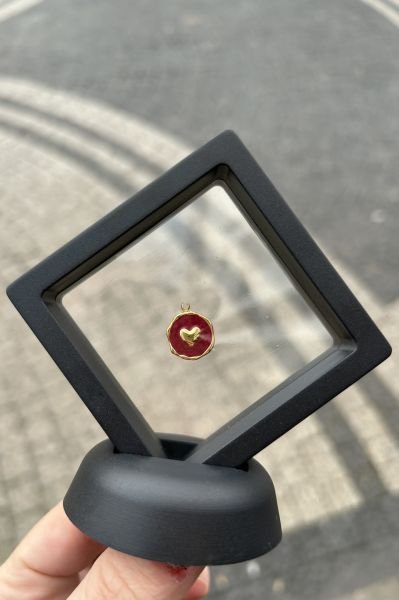 Bordo Mineli Kalp Model Çelik Kolye Ucu