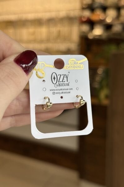 VIP Kalp Detaylı Minik Halka Küpe 14K