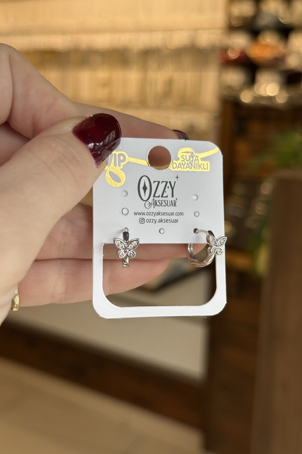 VIP Taş İşlemeli Kelebek Detay Halka Küpe Gümüş Renk