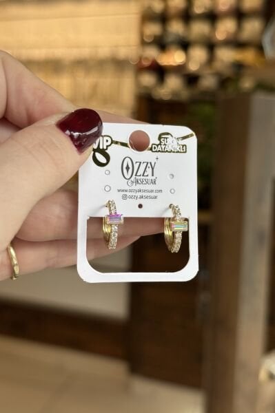 VIP Opal Baget Taşlı Halka Küpe 14K