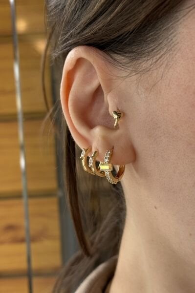 VIP Opal Baget Taşlı Halka Küpe 14K