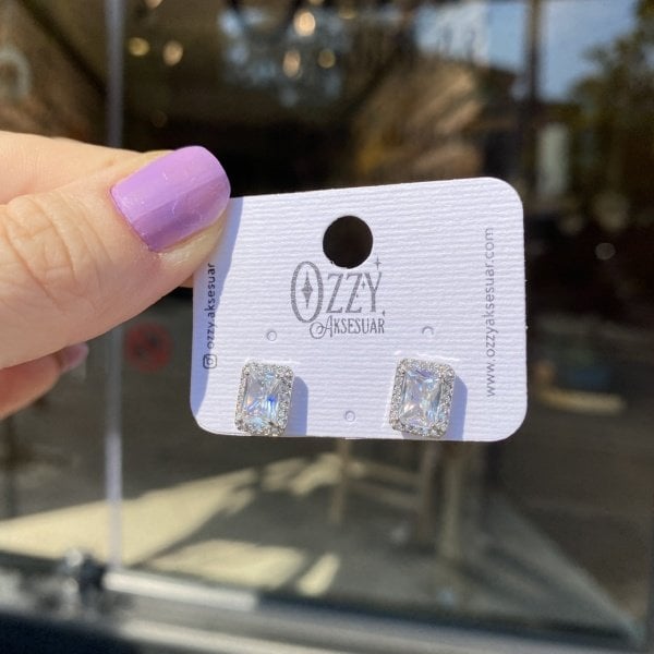 Zirkon Dikdörtgen Küpe