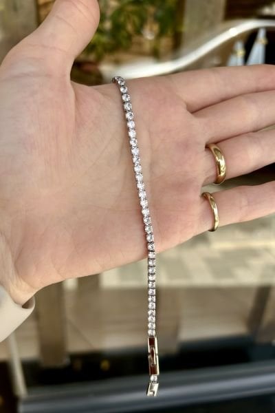 VIP Yuvarlak Taşlı Su Yolu Bileklik 17 + 3 cm Gümüş Renk