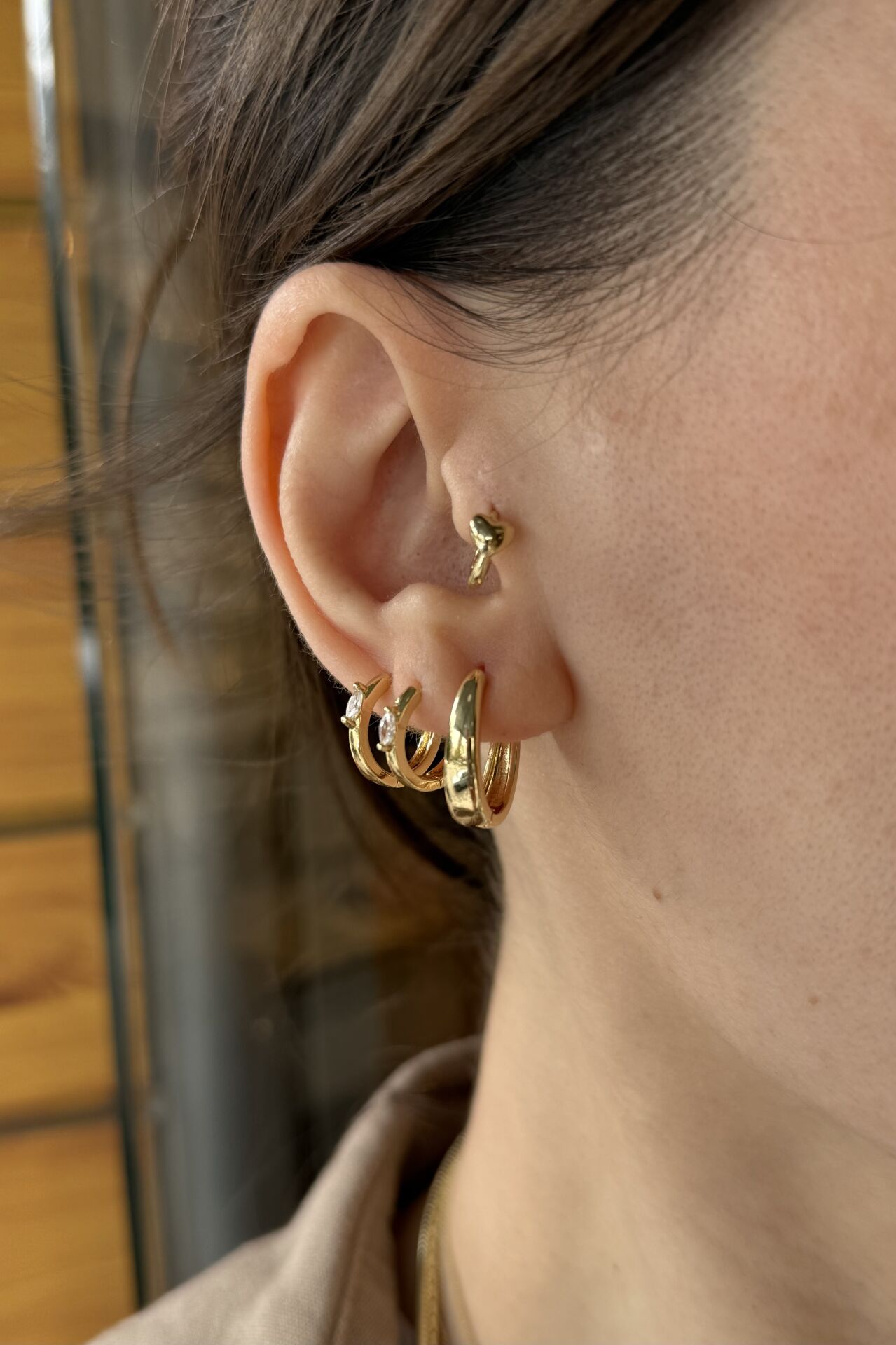 VIP Damla Model Oval Halka Küpe 14K