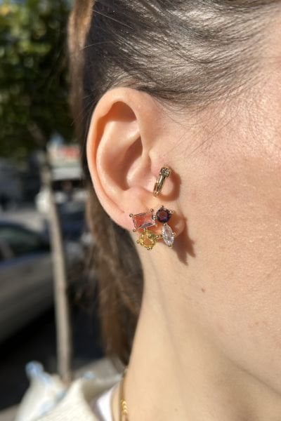 Asimetrik Renkli Zirkon Taşlı Küpe