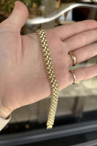 VIP Kenarları Topçuklu Hasır Bileklik 14K 19 cm