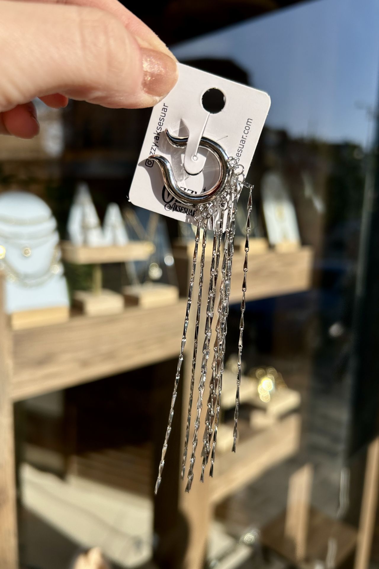 Zincir Sallantılı Earcuff Kıkırdak Küpe Gümüş Renk