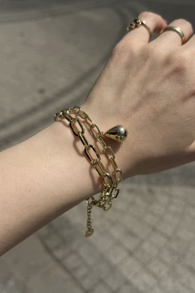 VIP Damla Sallantılı Çift Zincir Bileklik 18 + 3 cm 14K