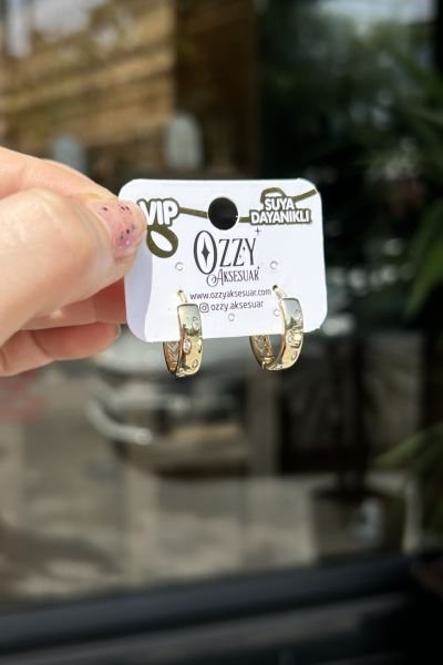 VIP Damla Taş Detaylı Halka Küpe 14K
