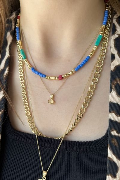 Ozzy Summer Doğal Taşlı Gold Detay Boncuk Kolye