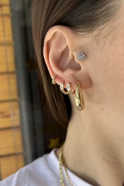 VIP Damla Taşlı Küçük Halka Küpe 14K