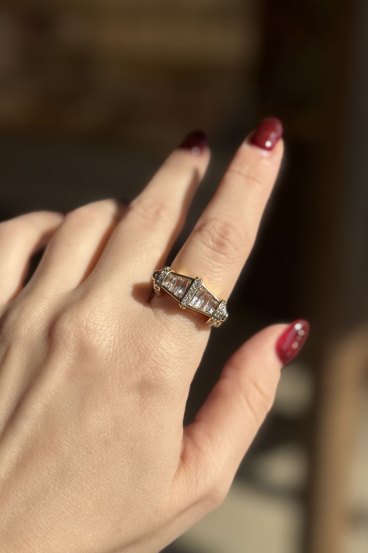 3 Kemerli Sıra Baget Taş Ayarlanabilir Yüzük Beyaz Taş