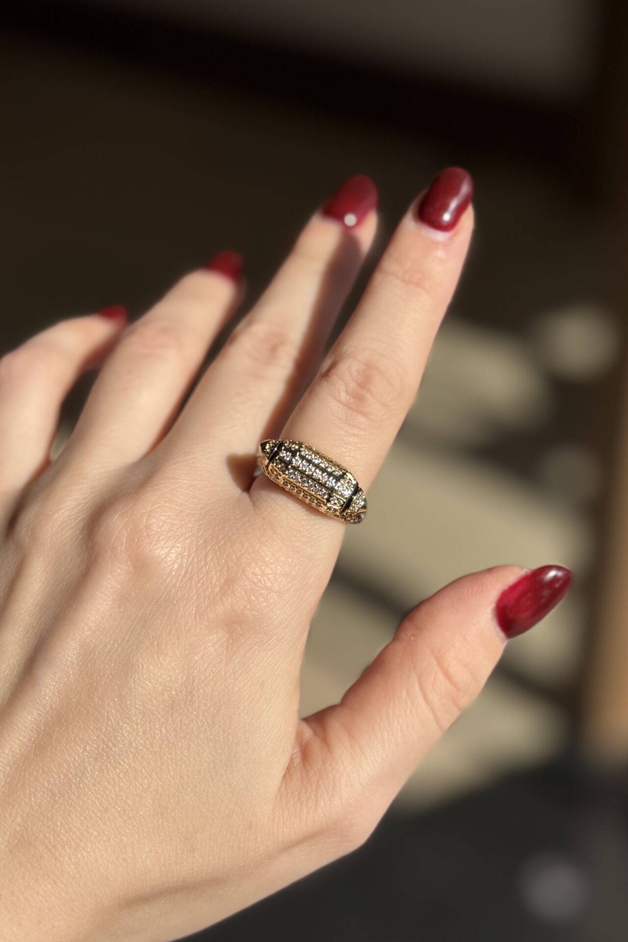 Kenarları Siyak Mine Şeritli Gömme Taş Ayarlanabilir Yüzük