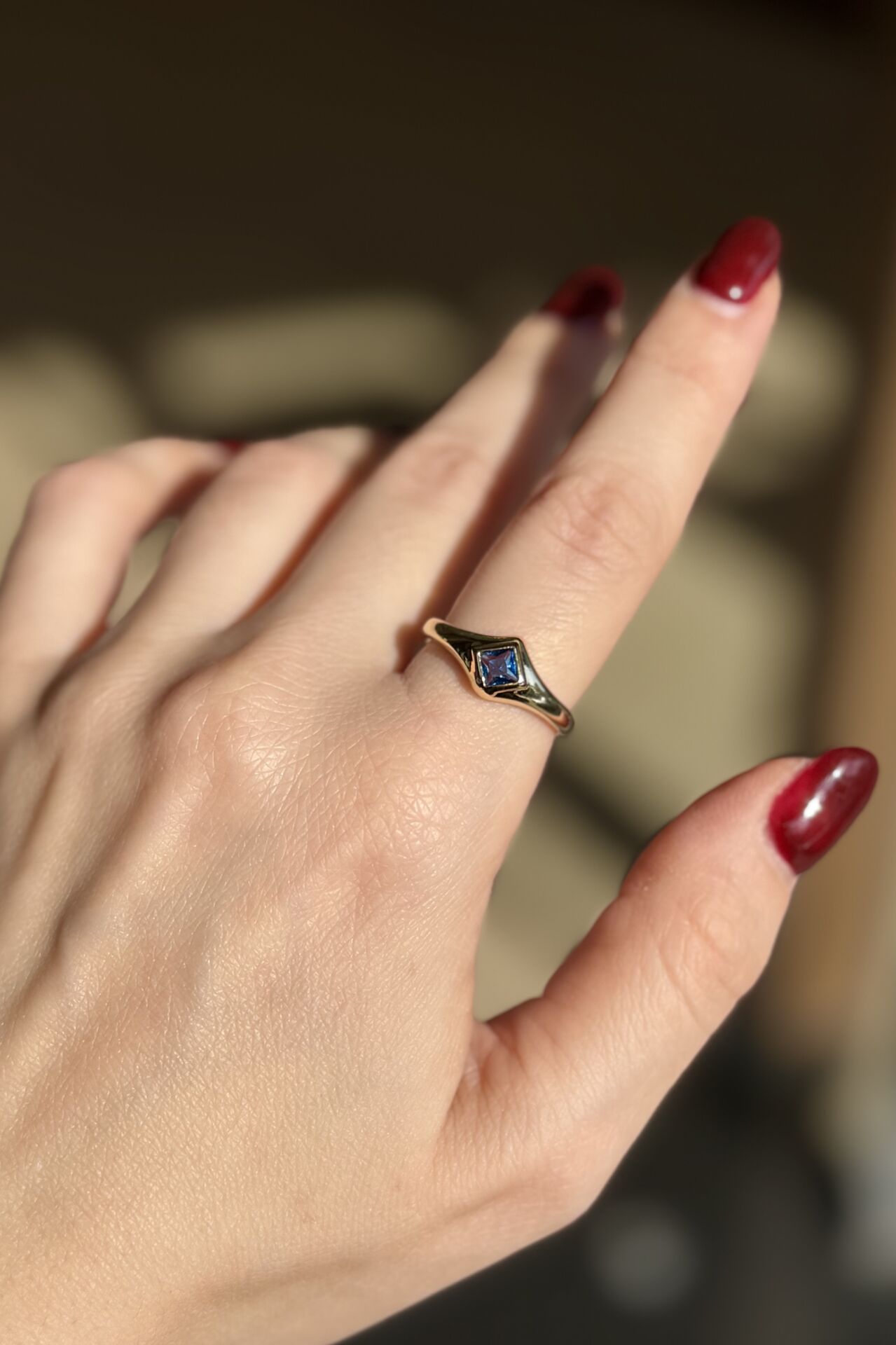 Karo Taş Ayarlanabilir Yüzük Lacivert Taş