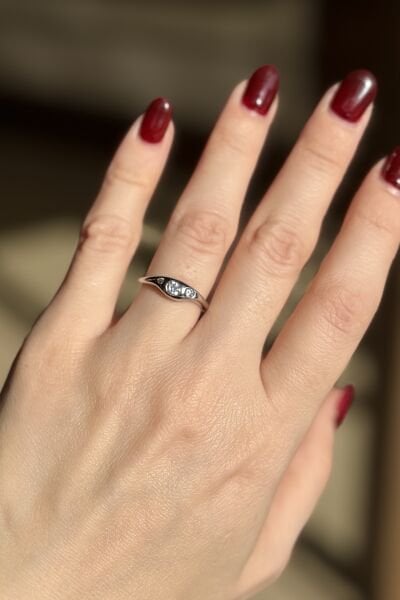 3 Gömme Taşlı Ayarlanabilir İnce Yüzük Gümüş Renk