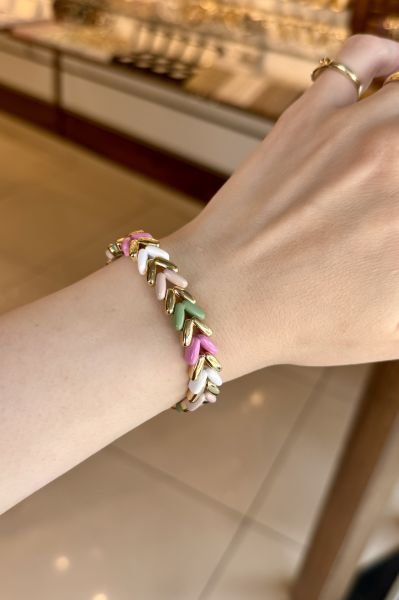 Pembe Yeşil V Model Porselen Kaplama Bileklik