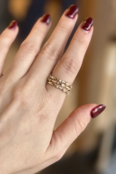 Taş Detaylı 3 Sıra Eklem Model Ayarlanabilir Yüzük